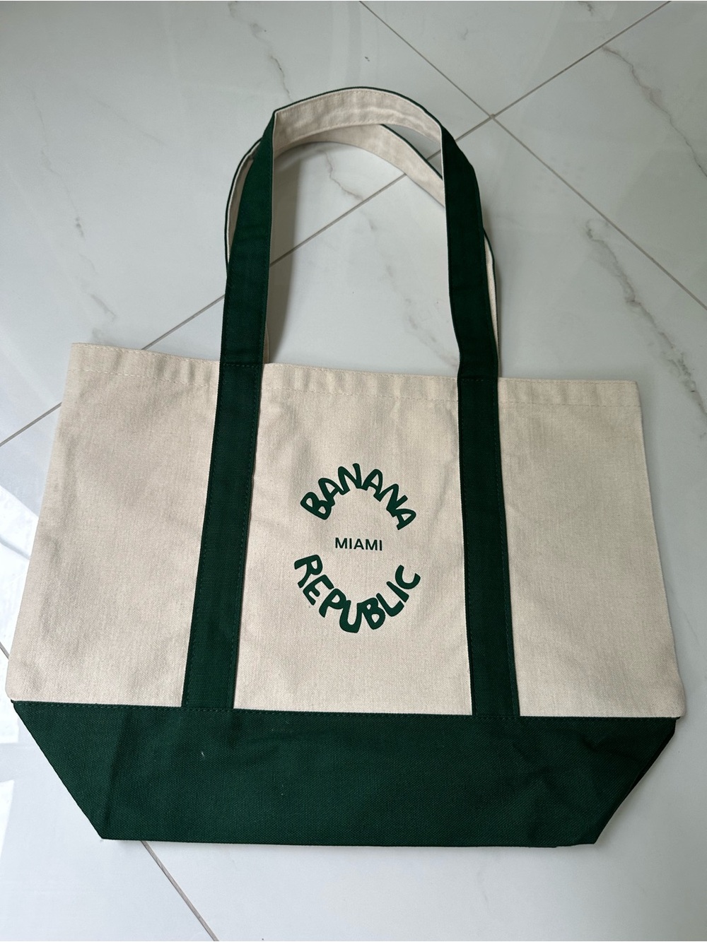 Banana Republic Cream Canvas Tote with Dark Green Accents